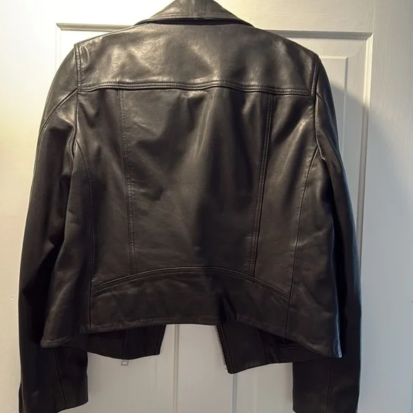 All Saints Dalby Slim Fit Leather Biker Jacket Womens UK 14, US 10, EU 42, black - Picture 8 of 8